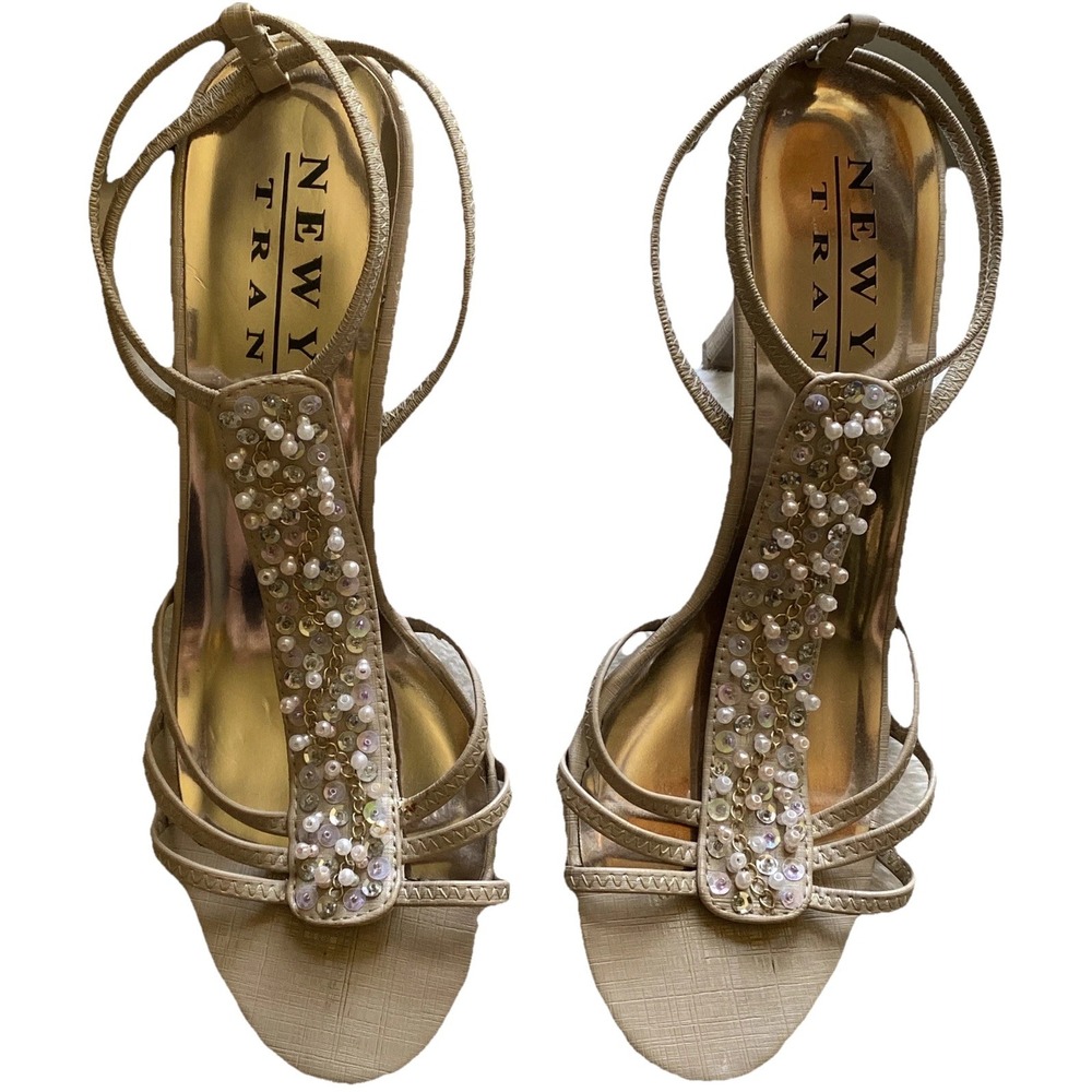 New York Transit Rita High Heel Shoes Bridal Pearls Sequins Prom Women's Sz 8